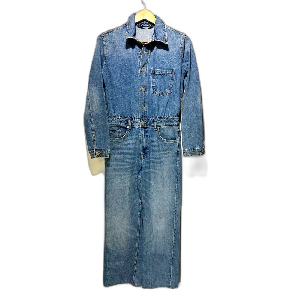 Zara denim jumpsuit classic medium wash blue casual women S
